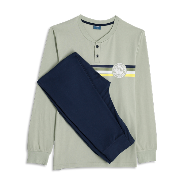 Pigiama Serafino Manica Lunga+pant.lungo Uomo Cotonella Verde DU666_00009_2