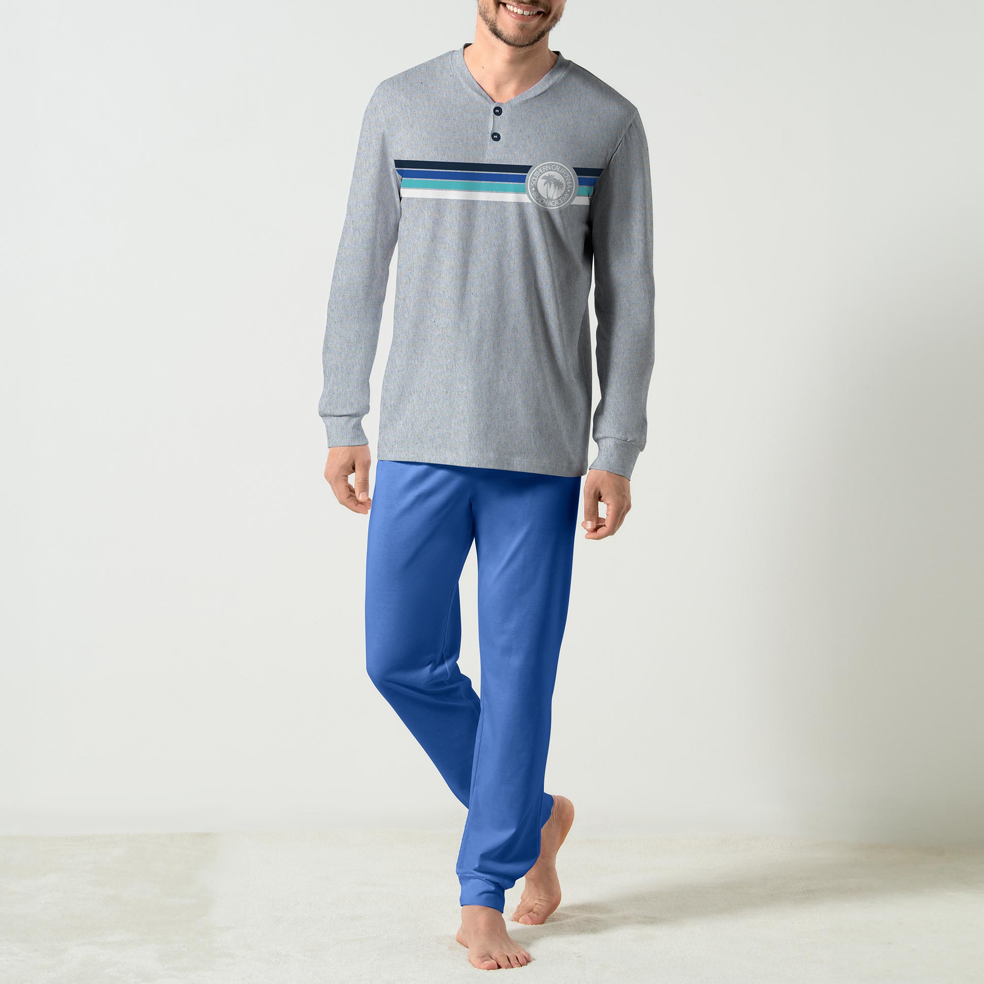 Pigiama Serafino Manica Lunga+pant.lungo Uomo Cotonella Grigio Melange DU666_00113
