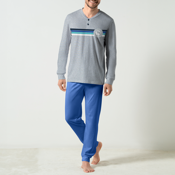 Pigiama Serafino Manica Lunga+pant.lungo Uomo Cotonella Grigio Melange DU666_00113