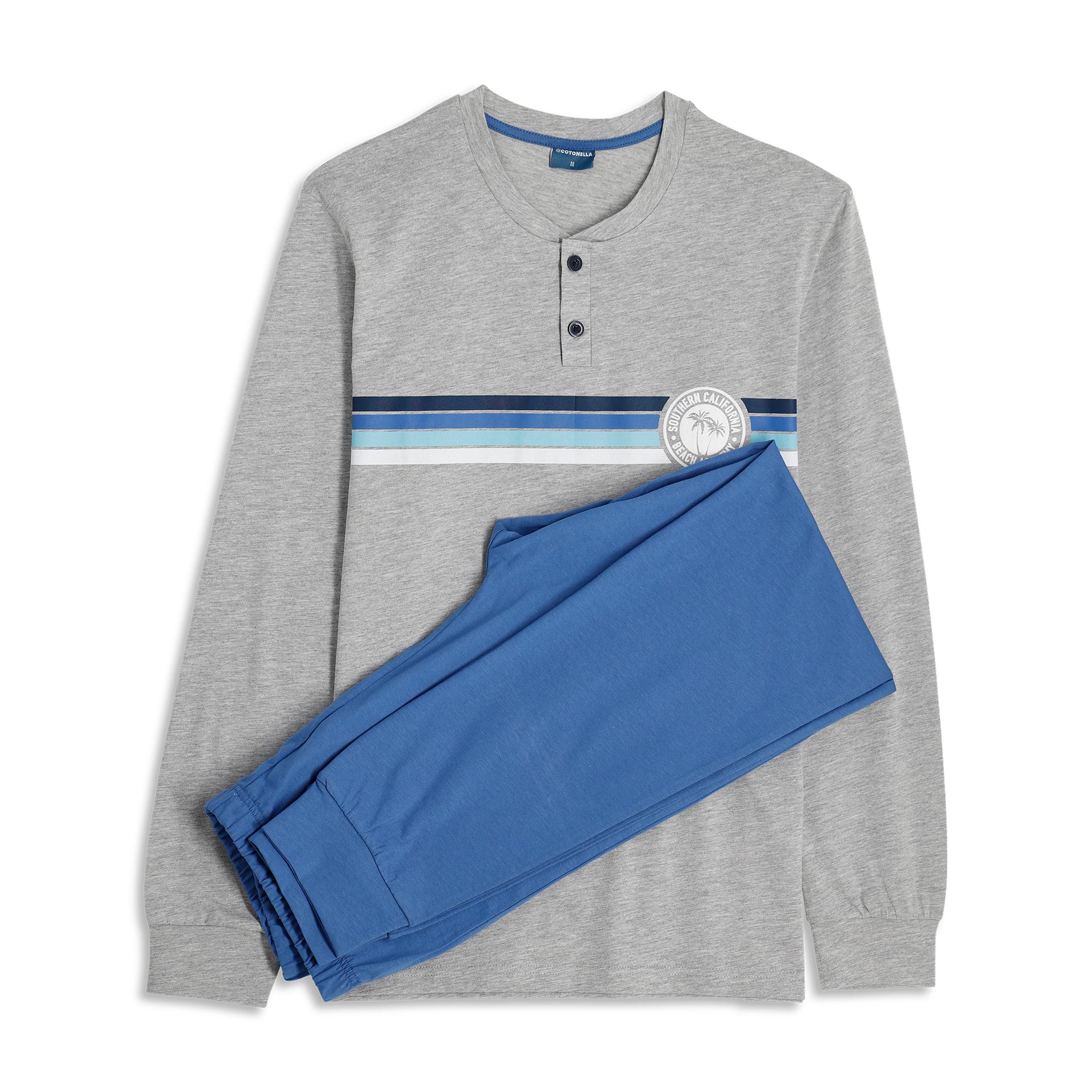 Pigiama Serafino Manica Lunga+pant.lungo Uomo Cotonella Grigio Melange DU666_00113_2