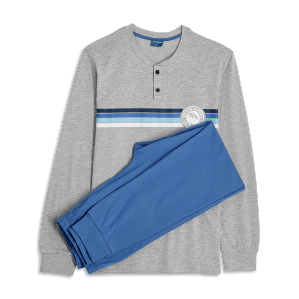 Pigiama Serafino Manica Lunga+pant.lungo Uomo Cotonella Grigio Melange DU666_00113_2