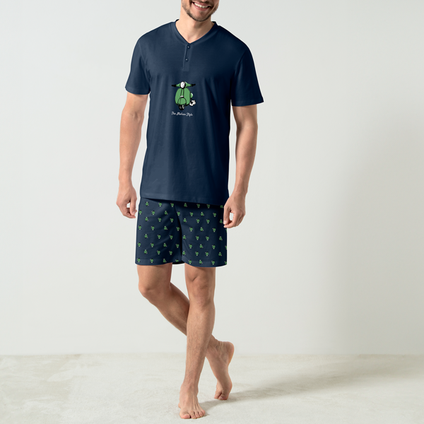 Pigiama Serafino Manica Corta+shorts Uomo Cotonella Blu DU667_0C014