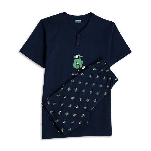 Pigiama Serafino Manica Corta+shorts Uomo Cotonella Blu DU667_0C014_2
