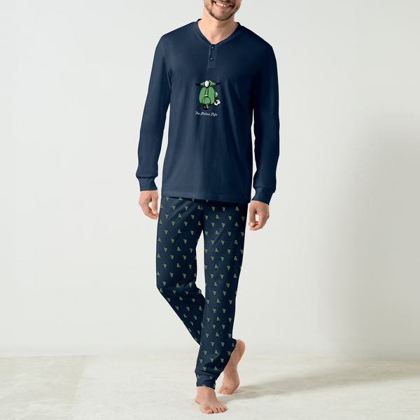 Pigiama Serafino Manica Lunga+pant.lungo Uomo Cotonella Blu DU668_0C014