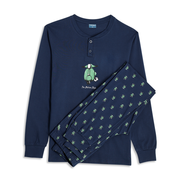 Pigiama Serafino Manica Lunga+pant.lungo Uomo Cotonella Blu DU668_0C014_2