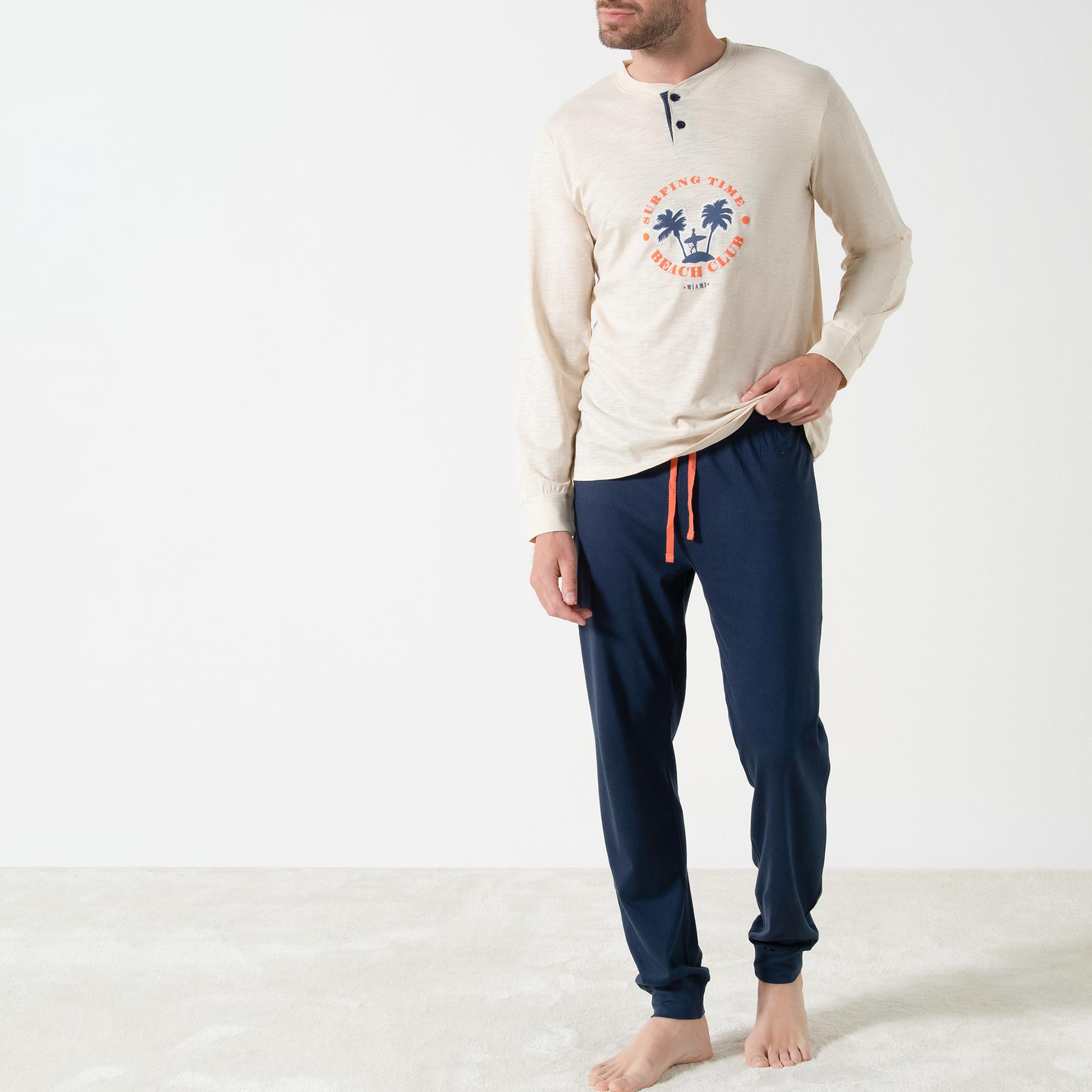 Pigiama Serafino Manica Lunga+pant.lungo Uomo Cotonella Sabbia DU675_00062