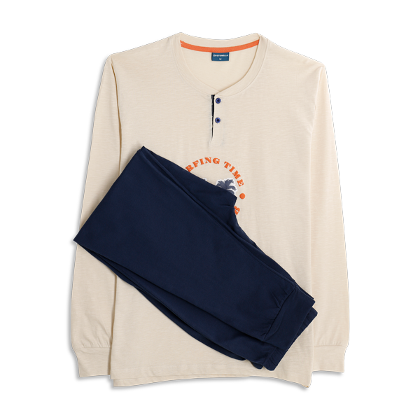Pigiama Serafino Manica Lunga+pant.lungo Uomo Cotonella Sabbia DU675_00062_2
