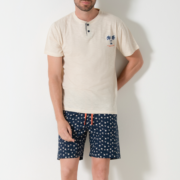 Pigiama Serafino Manica Corta+shorts Uomo Cotonella Sabbia DU676_00062