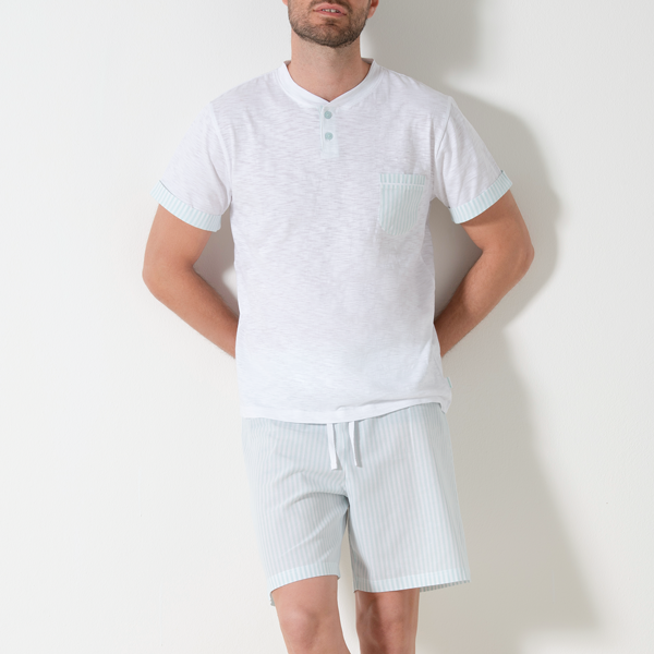 Pigiama Serafino Manica Corta+shorts Uomo Cotonella Bianco DU677_00001