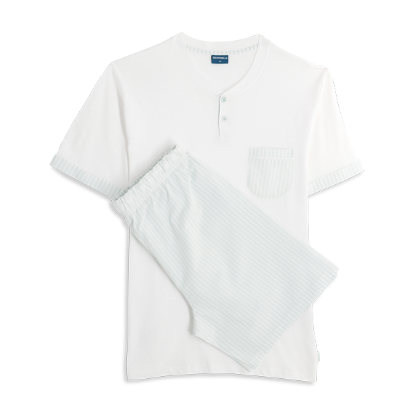 Pigiama Serafino Manica Corta+shorts Uomo Cotonella Bianco DU677_00001_2