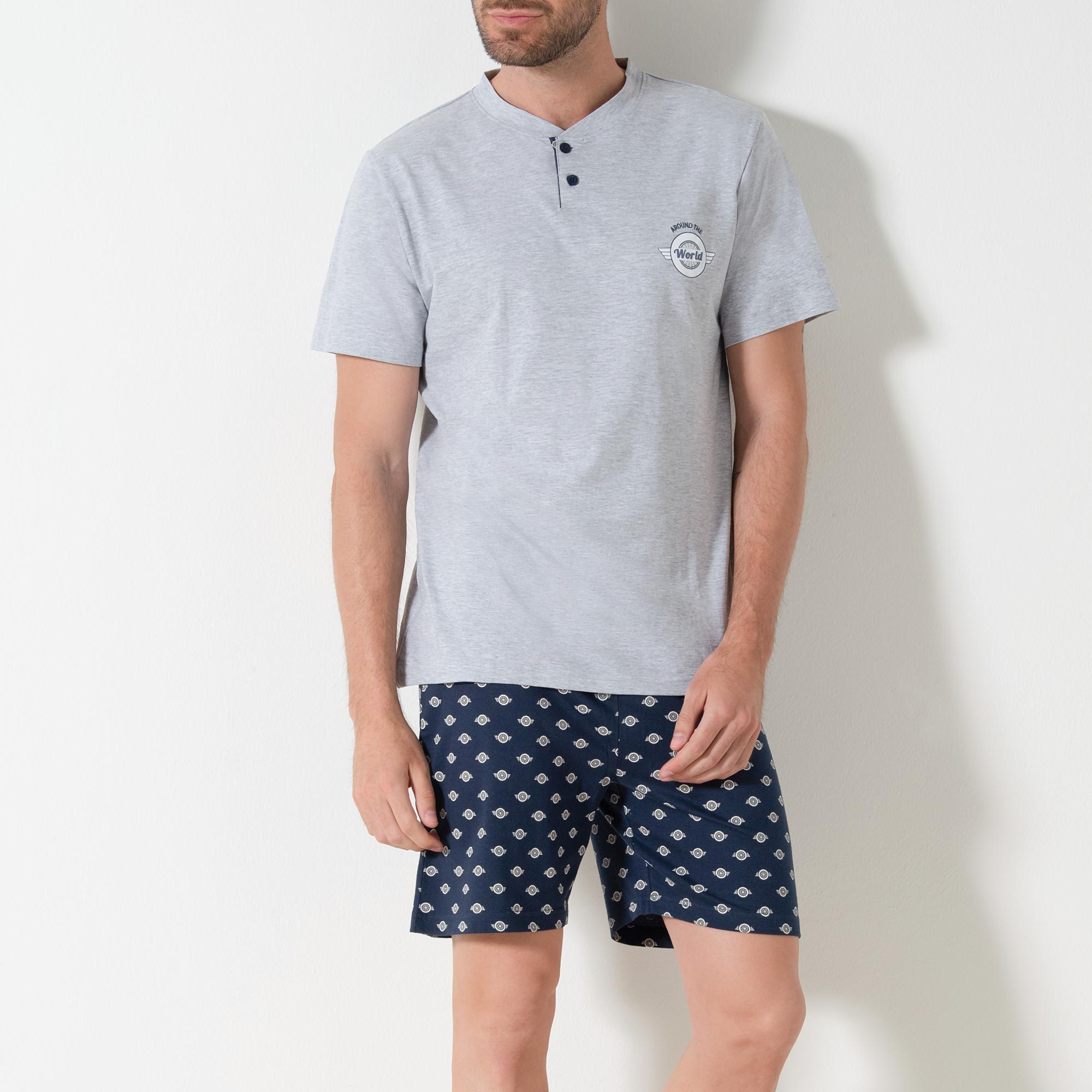Pigiama Serafino Manica Corta+shorts Uomo Cotonella Grigio Melange DU680_00113