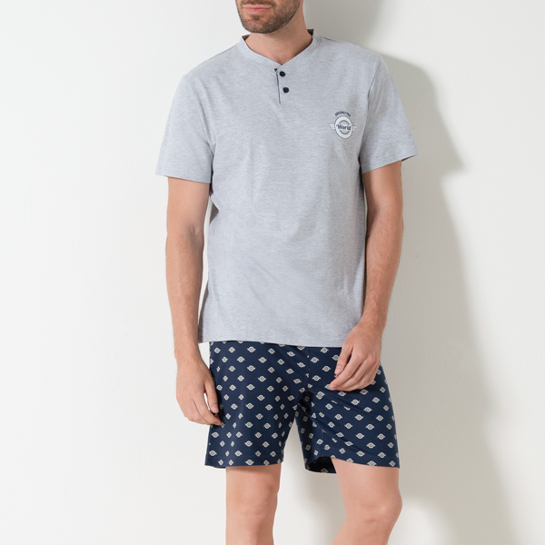 Pigiama Serafino Manica Corta+shorts Uomo Cotonella Grigio Melange DU680_00113