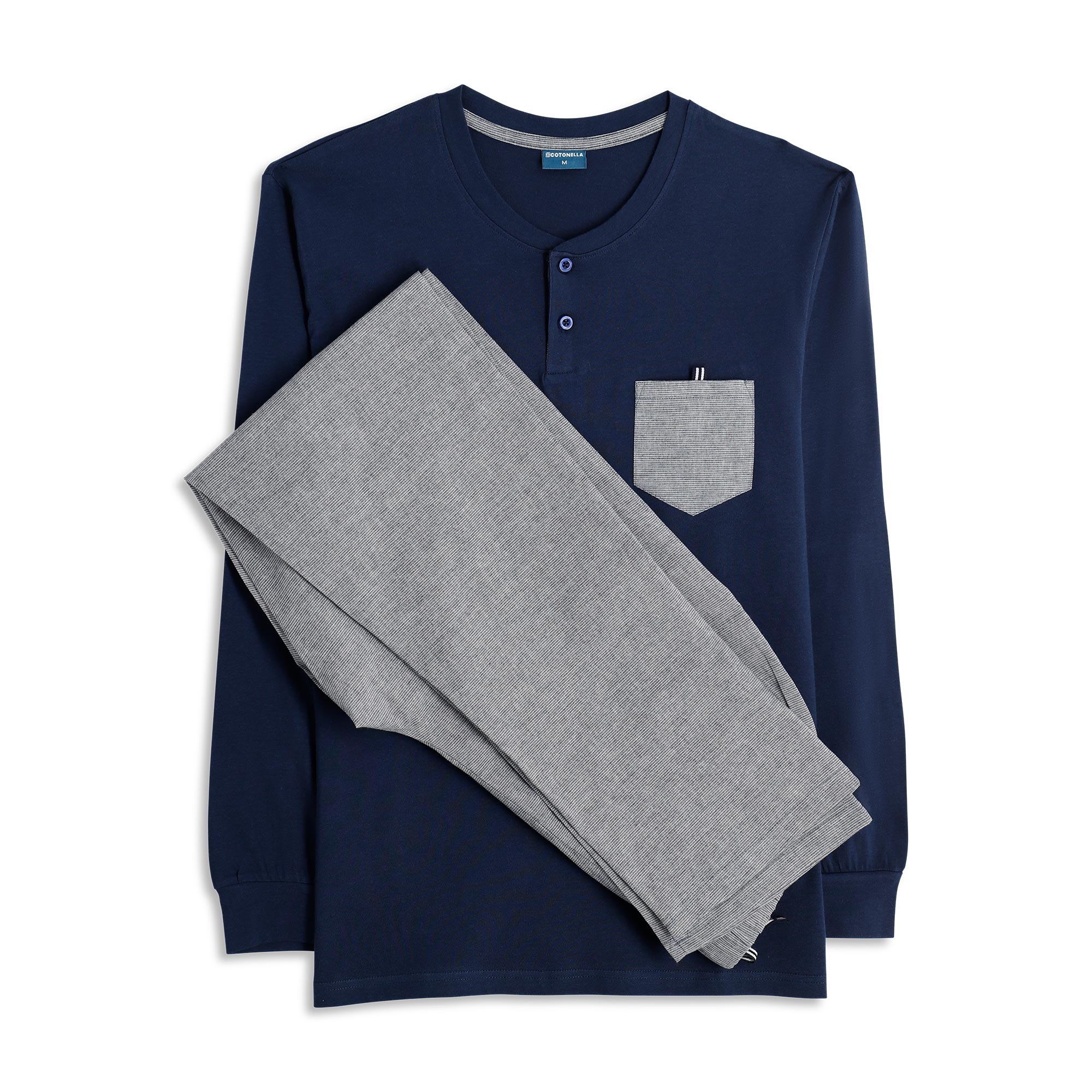 Pigiama Serafino Manica Lunga+pant.lungo Uomo Cotonella Blu DU681_0C014_2