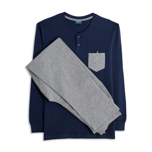 Pigiama Serafino Manica Lunga+pant.lungo Uomo Cotonella Blu DU681_0C014_2