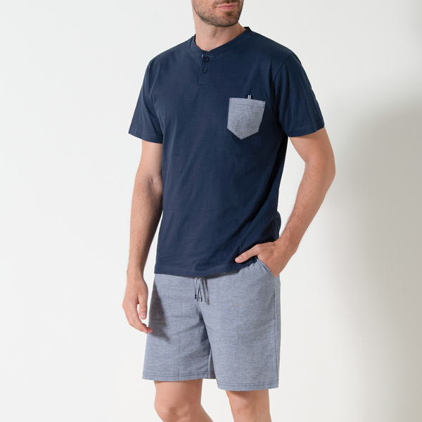 Pigiama Serafino Manica Corta+shorts Uomo Cotonella Blu DU682_0C014