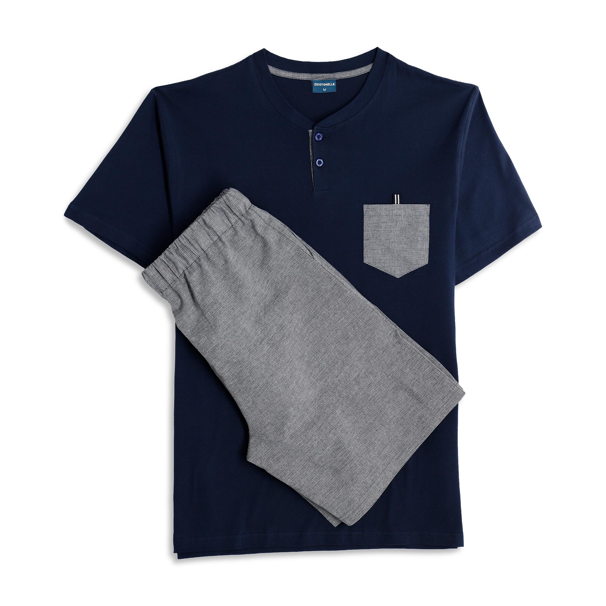 Pigiama Serafino Manica Corta+shorts Uomo Cotonella Blu DU682_0C014_2