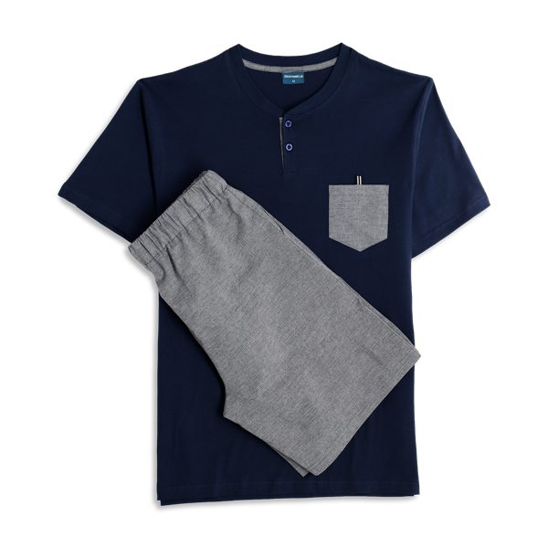 Pigiama Serafino Manica Corta+shorts Uomo Cotonella Blu DU682_0C014_2