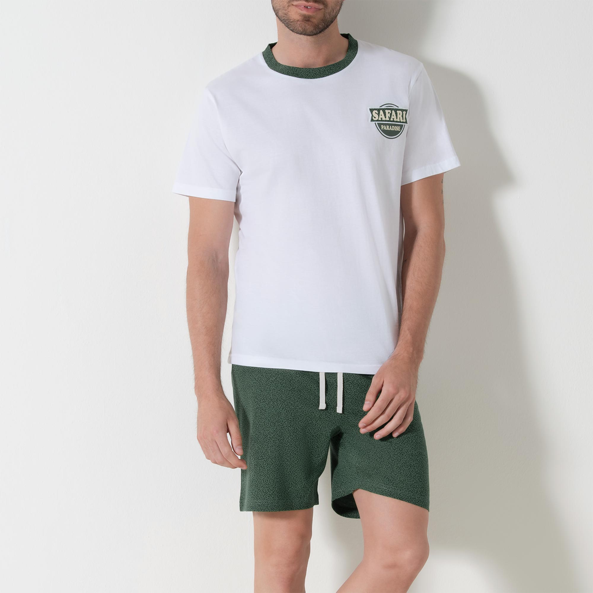 Pigiama Girocollo Manica Corta+shorts Uomo Cotonella Verde DU684_00009