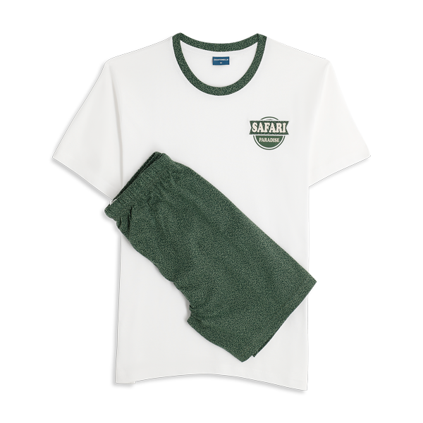 Pigiama Girocollo Manica Corta+shorts Uomo Cotonella Verde DU684_00009_2