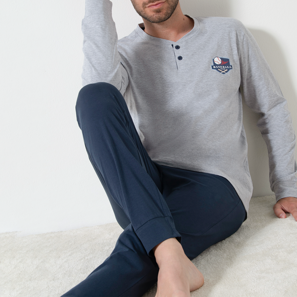 Pigiama Serafino Manica Lunga+pant.lungo Uomo Cotonella Grigio Melange DU690_00113