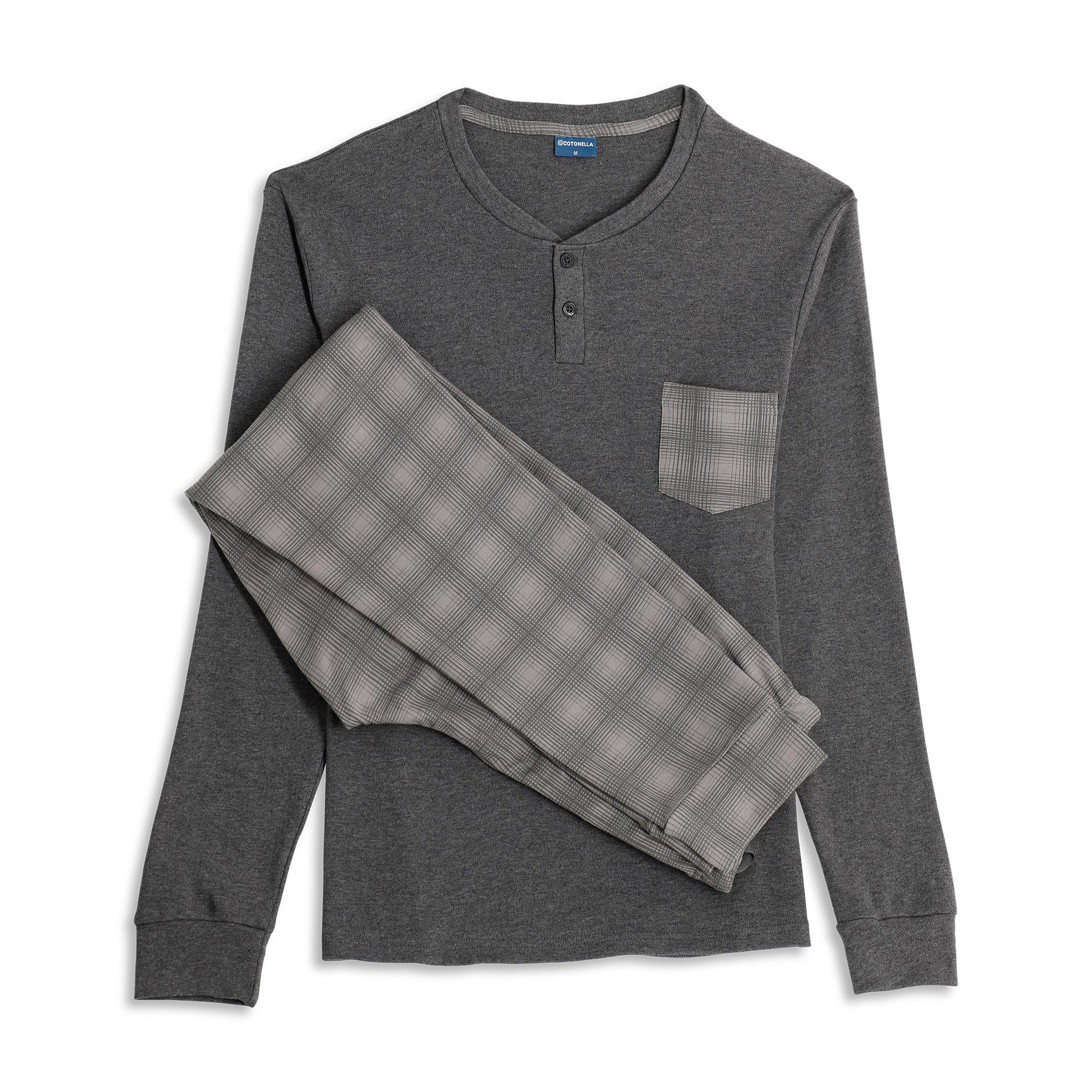 Pigiama Serafino Manica Lunga+pant.lungo Uomo Cotonella Antracite Melan DU695_132ME