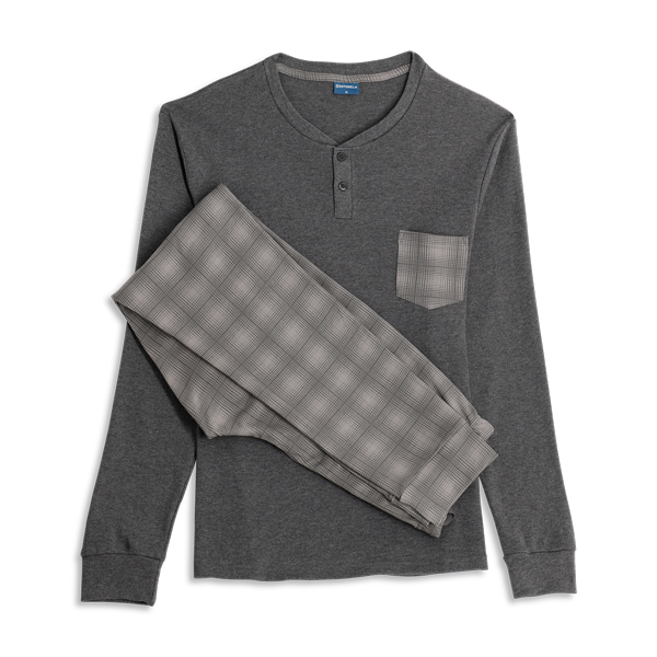 Pigiama Serafino Manica Lunga+pant.lungo Uomo Cotonella Antracite Melan DU695_132ME