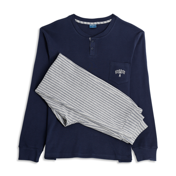 Pigiama Serafino Manica Lunga+pant.lungo Uomo Cotonella