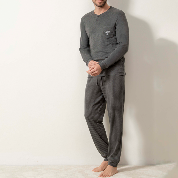 Pigiama Serafino Manica Lunga+pant.lungo Uomo Cotonella Antracite Melan DU696_132ME