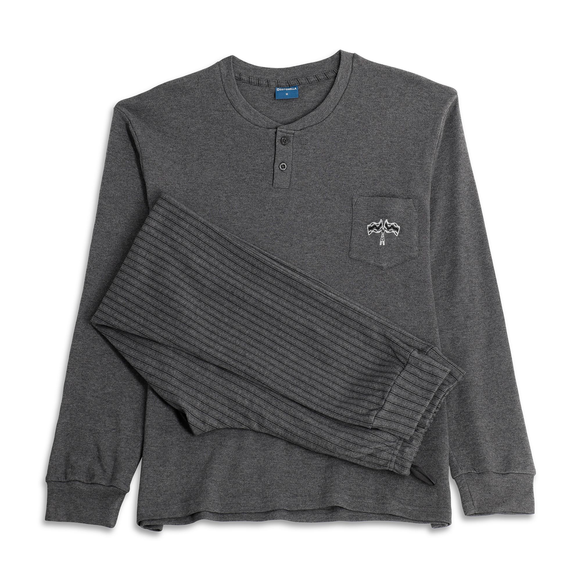 Pigiama Serafino Manica Lunga+pant.lungo Uomo Cotonella Antracite Melan DU696_132ME_2