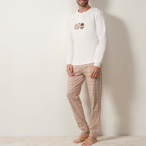 Pigiama Serafino Manica Lunga+pant.lungo Uomo Cotonella Panna DU697_00039