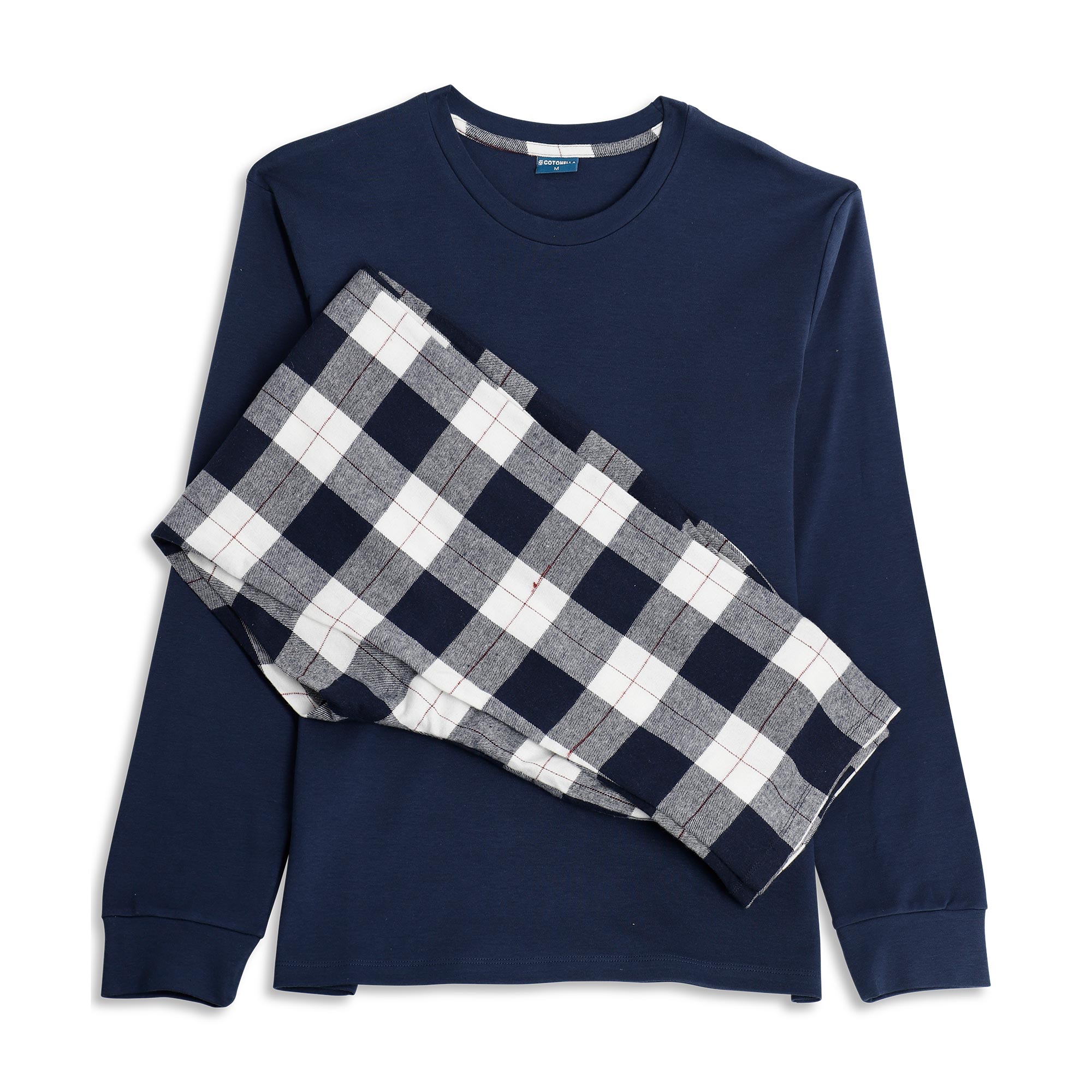 Pigiama Girocollo Manica Lunga+pan.lungo Uomo Cotonella Blu DU698_0C014