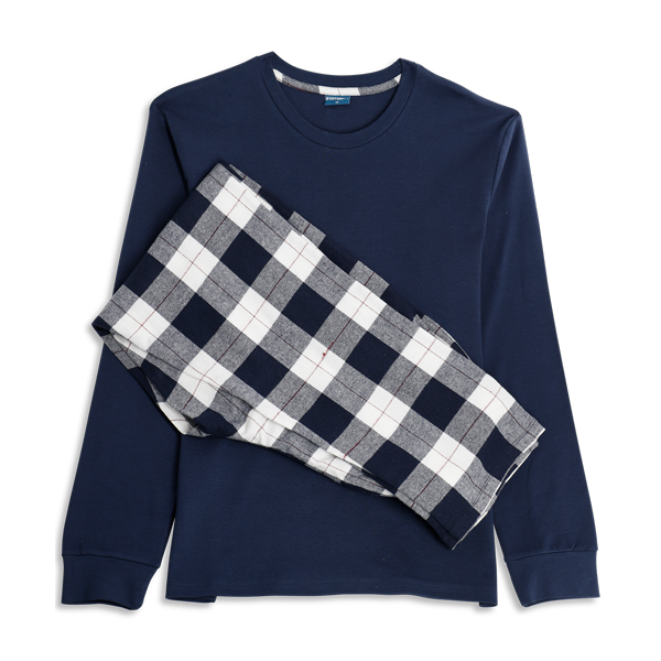 Pigiama Girocollo Manica Lunga+pan.lungo Uomo Cotonella Blu DU698_0C014