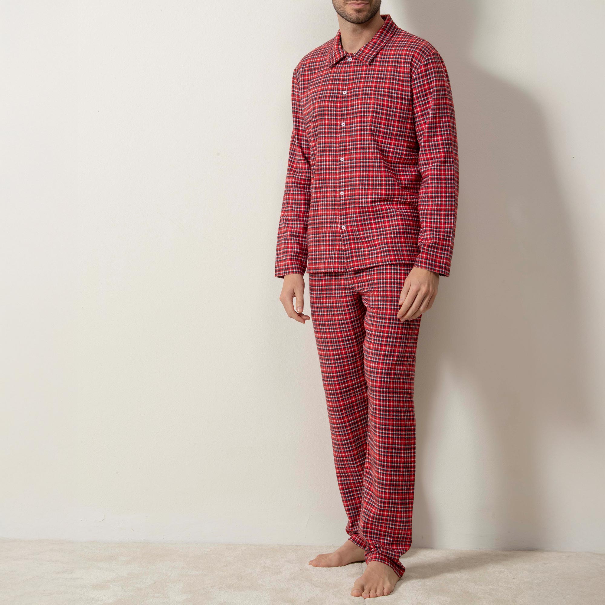 Pigiama Aperto Manica Lunga+pant.lungo Uomo Cotonella Rosso EPU12_00007