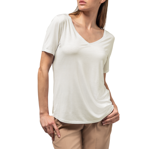 Maglia Scollo V Manica Corta Donna Cotonella Avorio GD450_00139