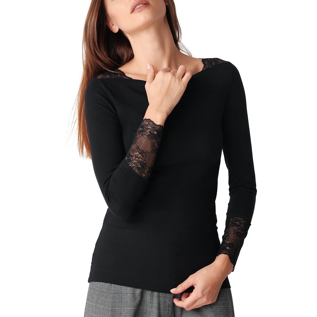 Maglia Scollo A Barchetta Manica Lunga Donna Cotonella Nero GD474_00002