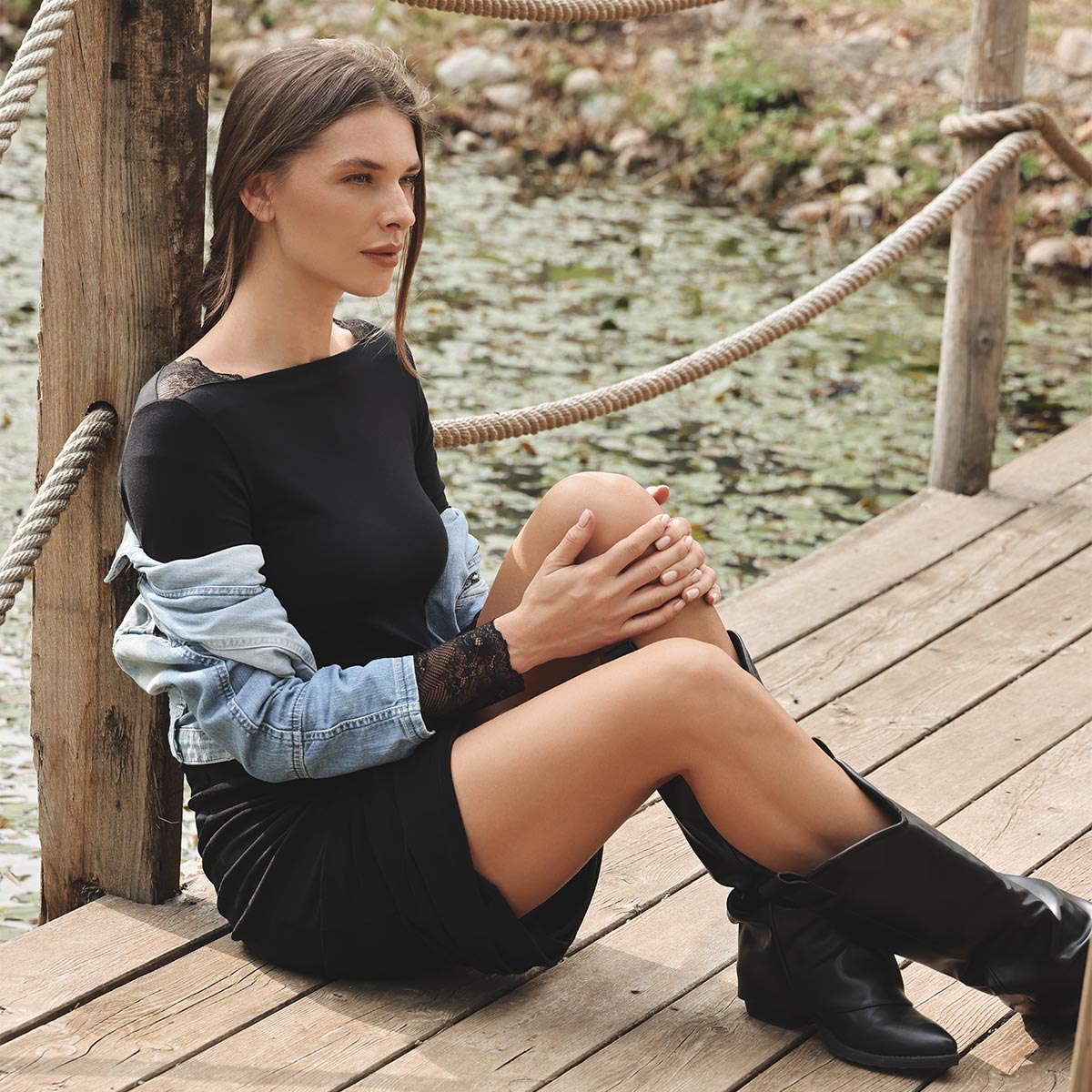 Maglia Scollo A Barchetta Manica Lunga Donna Cotonella Nero GD474_00002_6
