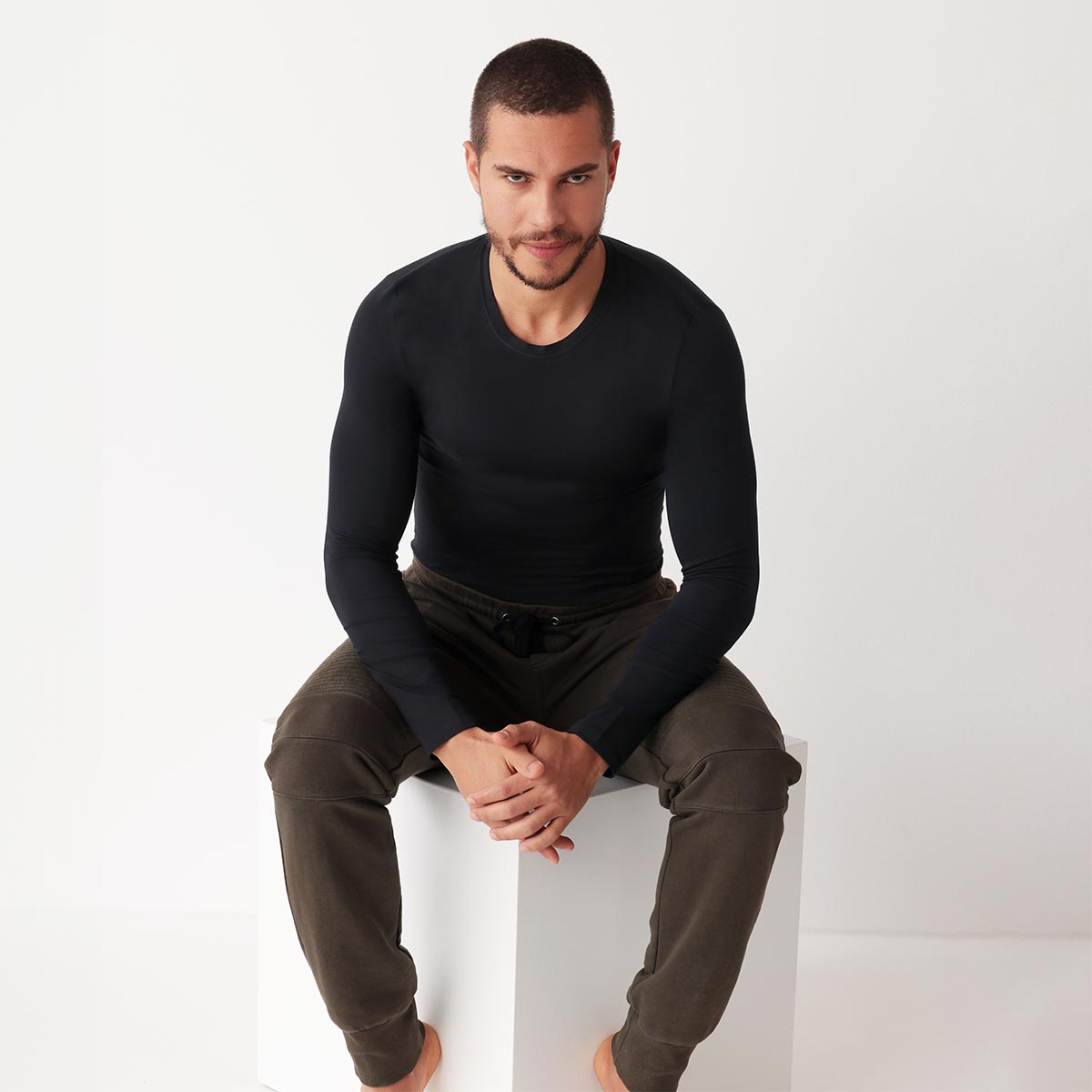 Maglia Girocollo Manica Lunga Uomo Cotonella Nero GU012_00002