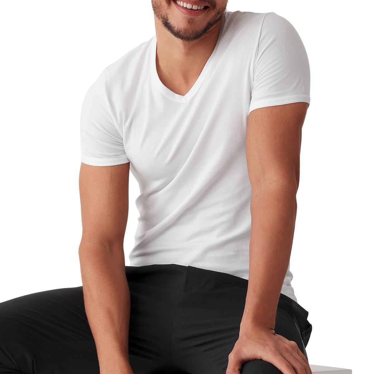 Maglia Scollo V Manica Corta Uomo Cotonella Bianco GU033_00001